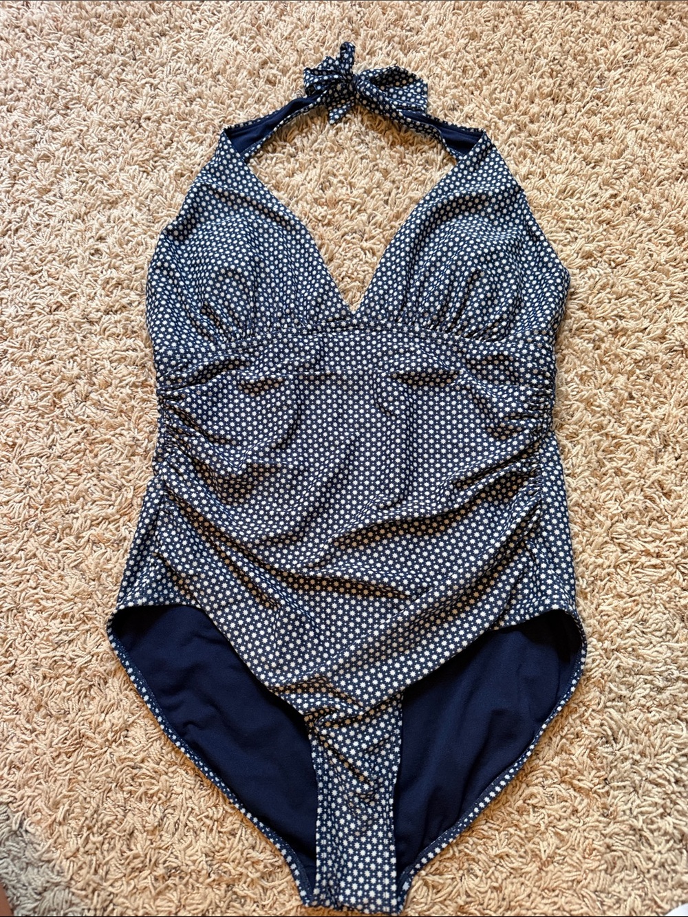 Women’s Navy Polka Dot Halter One-Piece Swimsuit